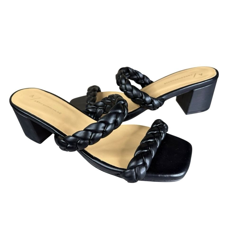 Anthropologie Braided Leather Slide Sandals Black Made In Spain Size 40